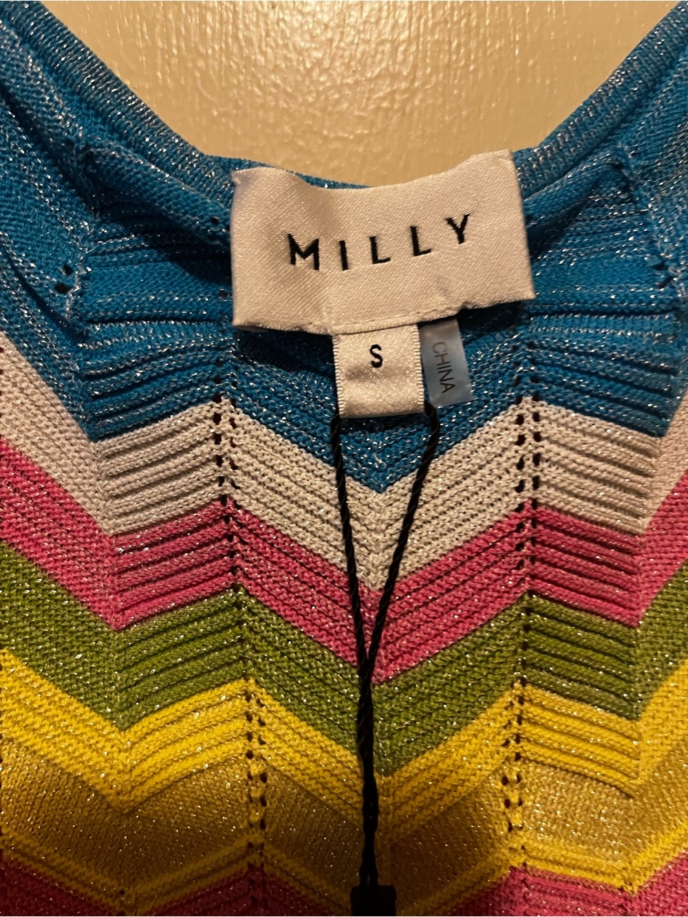 Milly Chevron Stripe Scoop Neck Dress in Blue, Pink, Green & Yellow